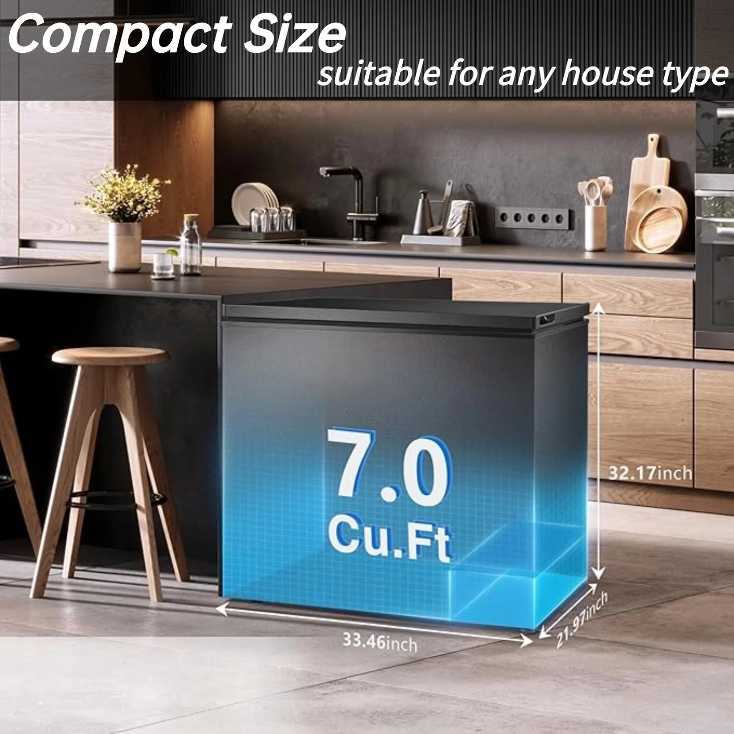 LHRIVER 7.0 cu. ft. Chest Deep Freezer with Adjustable Temperature, Free Standing Top Open Door Compact Freezer with 3 Removable Basket for Kitchen, Home, Bar, Garage, Office