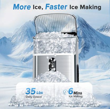 Auseo Nugget Ice Maker Countertop, Pebble Ice Maker Machine with 35lbs/24H Soft Ice, Self-Cleaning,  for Home/Kitchen/Office (Black)