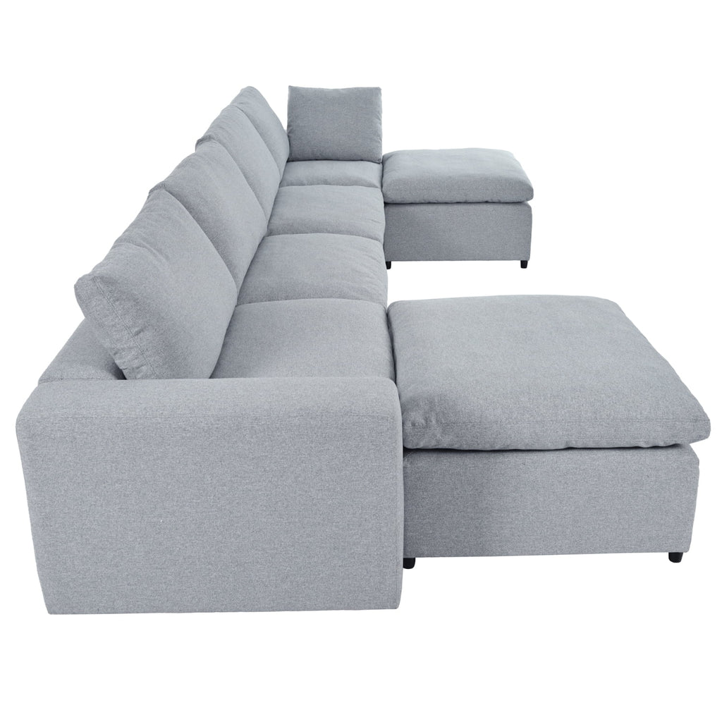 Harper & Bright Designs Convertible Modular Sectional Sofa with 2 Removable Ottomans & Pillows, Large U Shape Cloud Couch with Reversible Chaise for Living Room, Grey