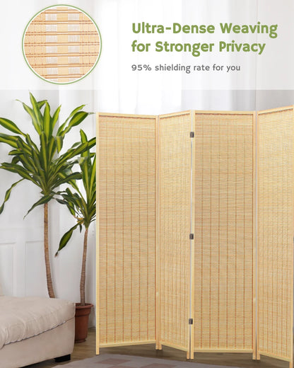 JOSTYLE 4-Panel Room Divider 6ft Tall Extra Wide Folding Privacy Screen with Diamond Double-Weave Divider for Room Separation Freestanding Red Brown