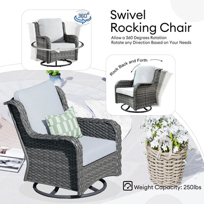 Ovios 8-Piece Wicker Outdoor Sectional Patio Set with Swivel Chairs and Loveseat, Gray