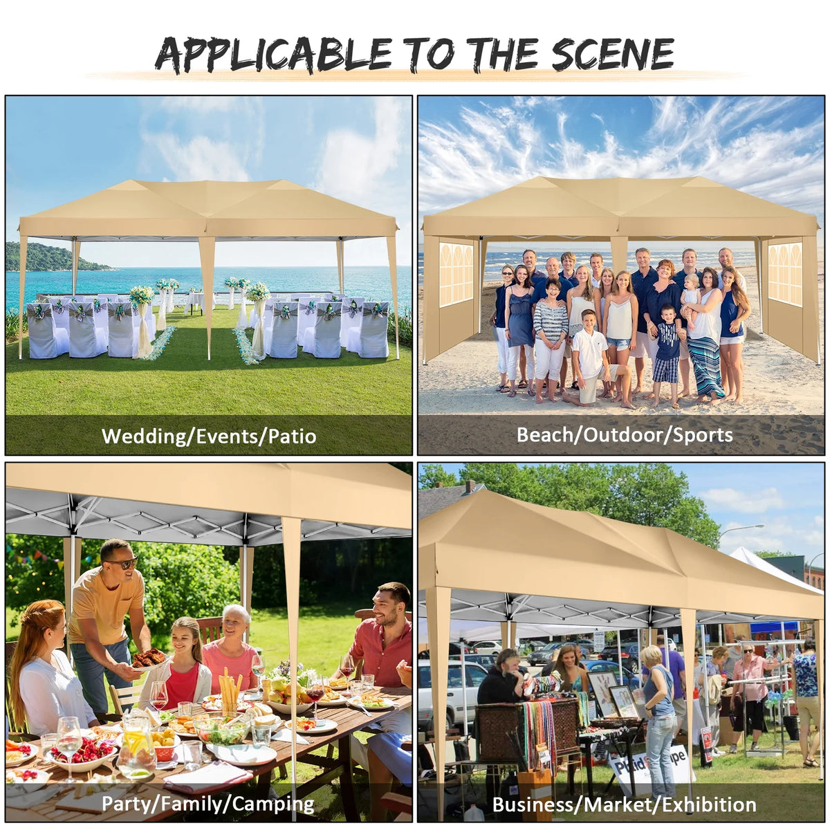 SANOPY 10'x10' EZ Pop Up Canopy Tent Outdoor Party Instant Shelter Portable Folding Beach Canopy with 4 Sandbag & Carrying Bag, Black
