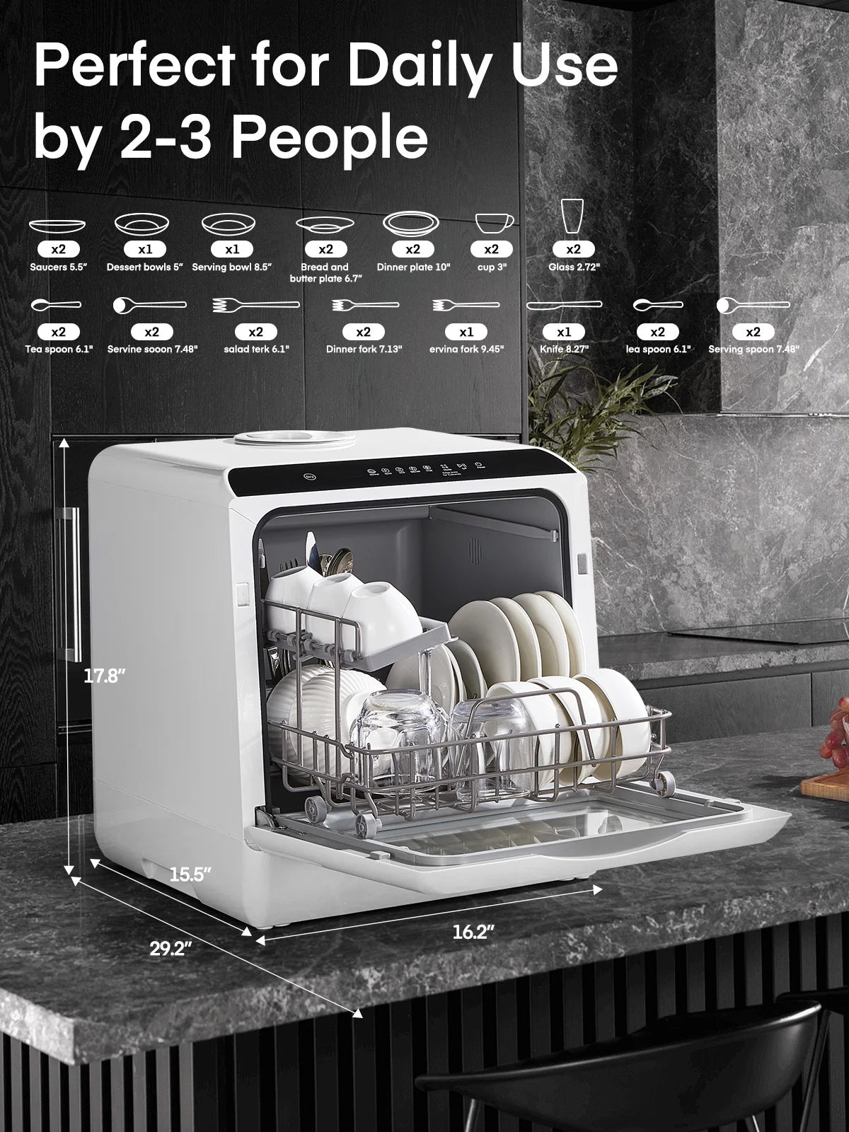 FOHERE Countertop Dishwasher with 6H Delay Cleaning, Portable Dishwasher w/5L Built-in Water Tank, 6 Programs, 360��Dual Spray, High-Temp