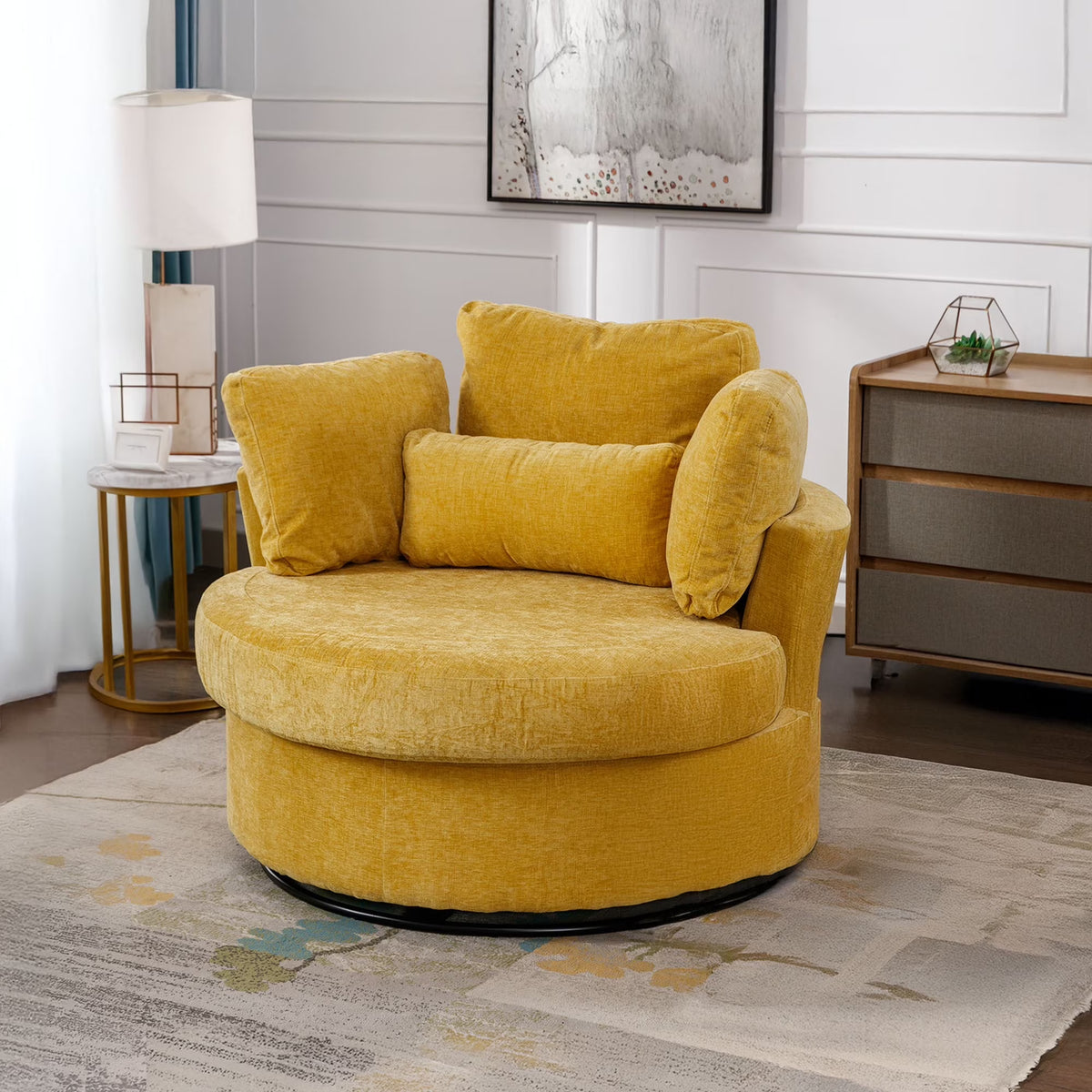 Muumblus Teddy Swivel Accent Barrel Chair, Modern Oversize Sherpa Comfy Round Reading Armchair for Living Room, Ivory