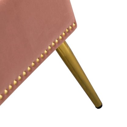 14 Karat Home Velvet Storage Ottoman Bench Gold Leg Upholstered Nailhead Trim Button Tufted Footstool Entryway Bedroom Living Room Pink