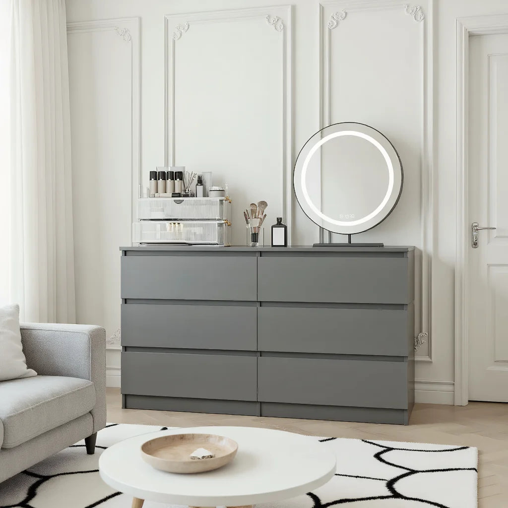 Kadyn Modern 6 Drawer Dresser Wood Cabinet,Dresser for Bedroom, Kitchen Storage Cabinet with Drawers, Chest of Drawers(Black)