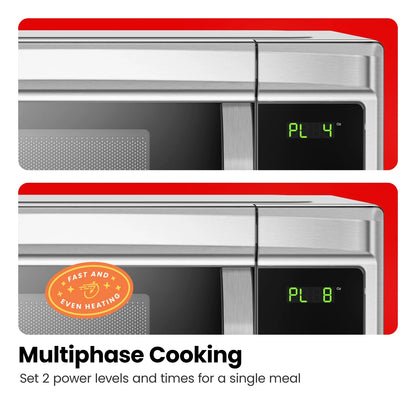 Chefman 0.9 Cu ft Countertop Microwave Oven, 900 Watts - Stainless Steel