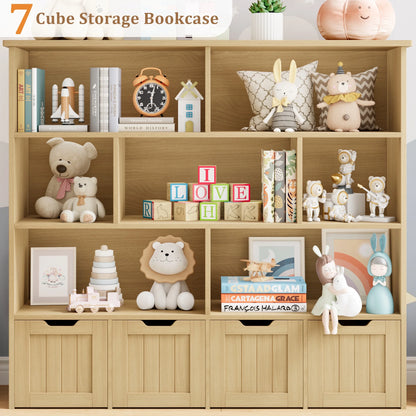 Homfa 7 Cube Toy Storage Organizer, Kids Geometric Bookcase and Bookshelf with 4 Drawers, White