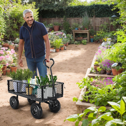 Farmdex Steel Mesh Garden Cart with 10" Tires Wagon Cart Newest Garden Utility Carts Heavy Duty 660LBS Capacity Folding Utility Wagon with Removable Sides, Garden Wagon for Yard
