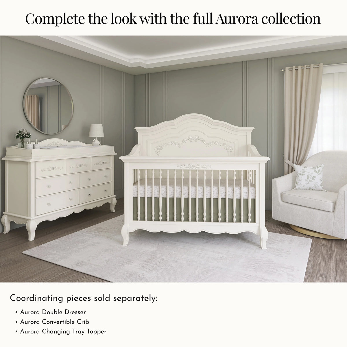 Evolur Aurora 7-Drawer Double Dresser in Ivory Lace, Spacious Drawers