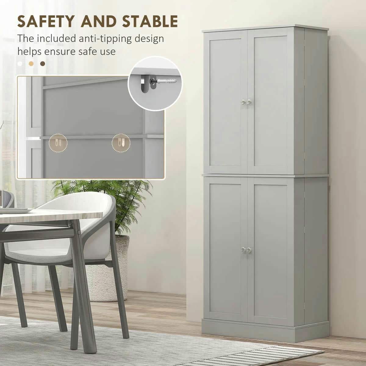 Spaco 17-Tier Kitchen Small Pantry Cabinet with 2 Doors and 6 Adjustable Shelves, Cabinet Pantry, Freestanding 5-Tier Shelving Pantries for Kitchen Storage, Gray