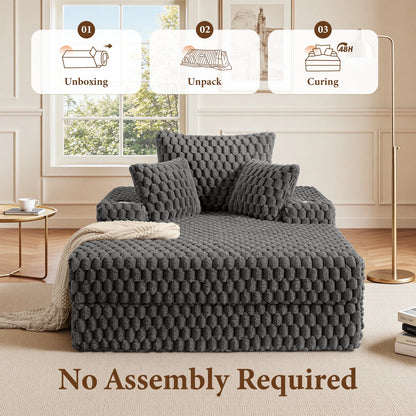 ATHOPE 53"W Oversized Chaise Lounge Chair Indoor, Corduroy Couch Chair with Pillows, Comfy Reading Chairs with Wide Arms, Upholstered Sleeper Sofa for Living Room, No Assembly Required, Gray