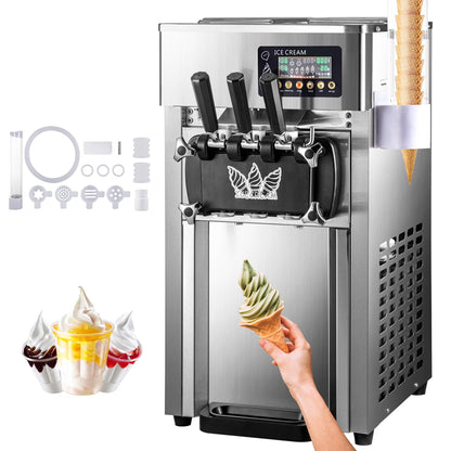 SIHAO 1200W Commercial Ice Cream Machine Countertop 18L/H Soft Serve Ice Cream Maker with LED Display
