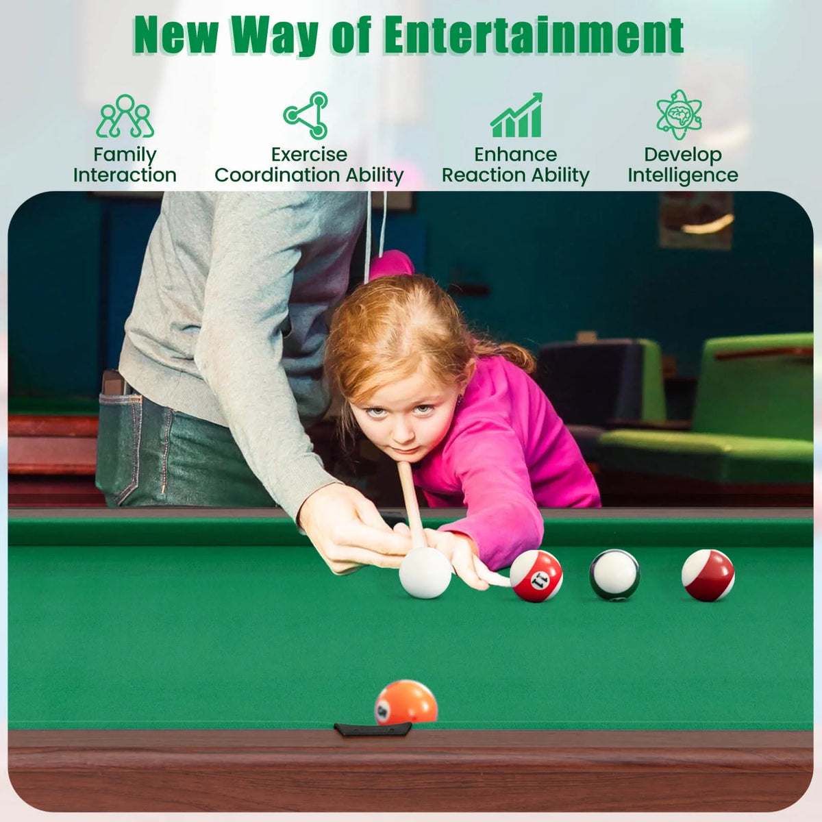 Costway 48" Pool Table for Kids & Adults with Full Set of Balls 2 Cue Sticks 2 Chalks Green