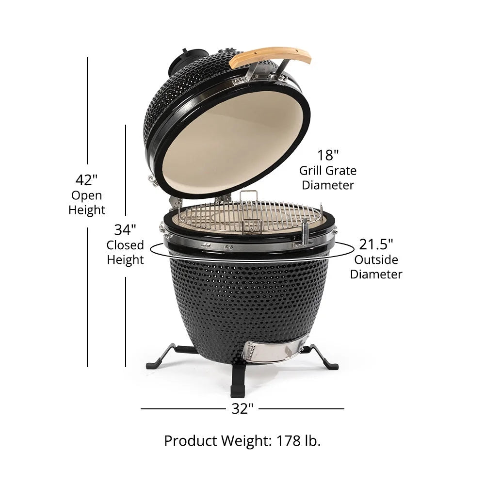 Ash & Ember 18" Kamado Grill Kit, 265 Sq In Cooking Space