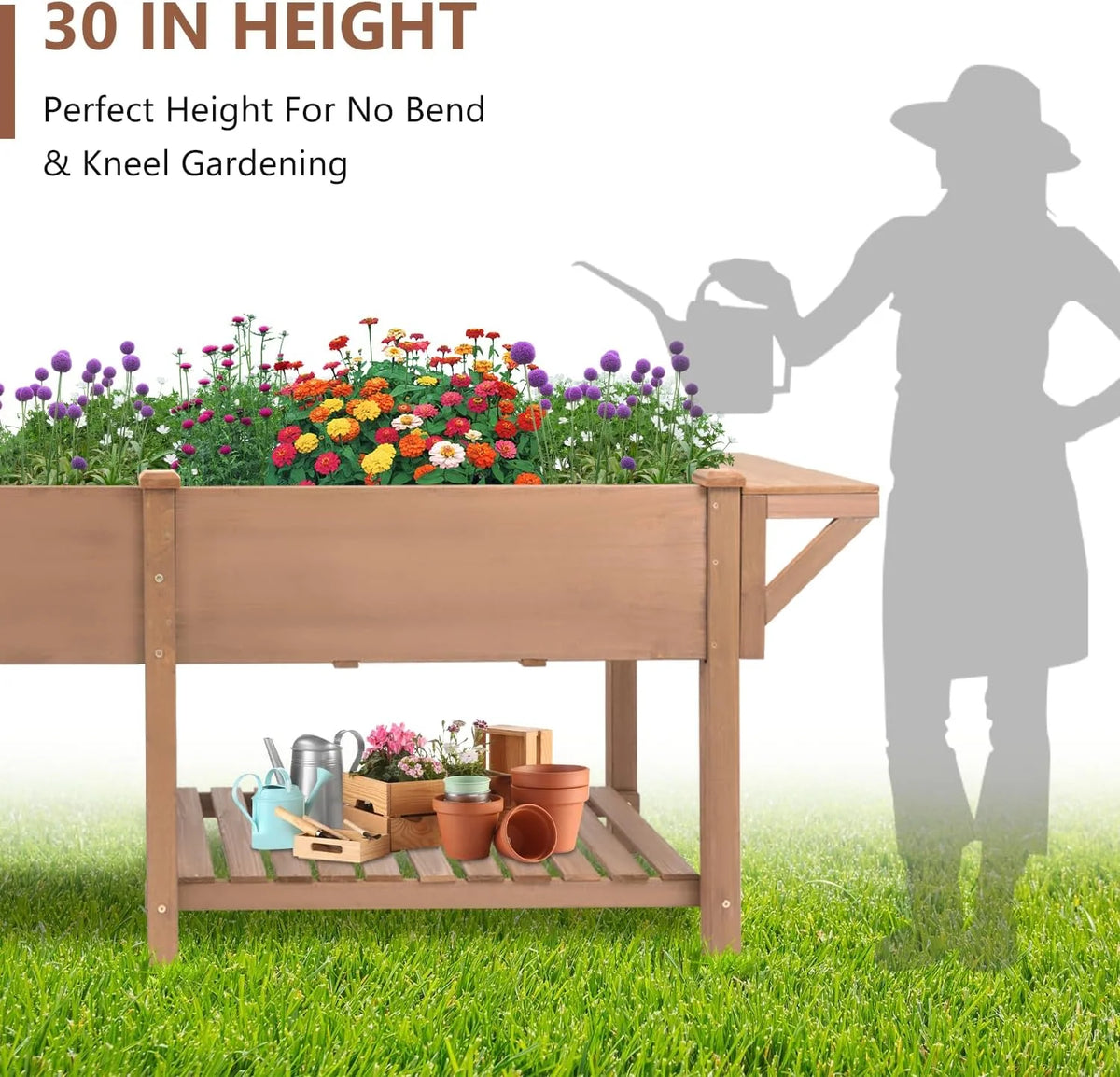 PETSCOSSET Large Raised Garden Bed Outdoor Wooden Planter Box with Legs for Gardening