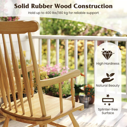 Costway Solid Wood Rocking Chair Porch Rocker Indoor Outdoor Seat Glossy Finish White