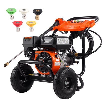 KFFKFF 3600 PSI 2.6 GPM Gas Pressure Washer w/26 ft High Pressure Hose 5 Nozzles Gas Powered Washer