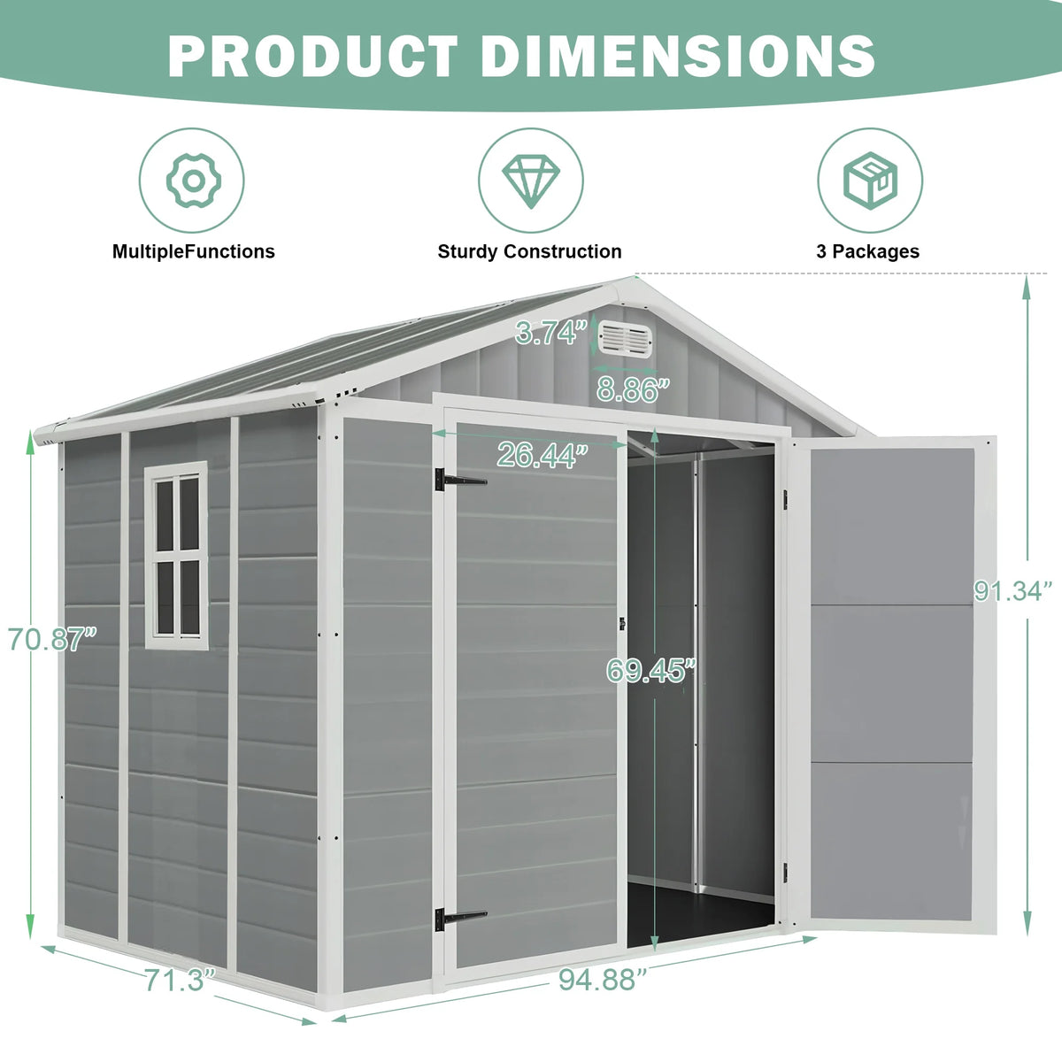 Outdoor Shed & Storage, Seizeen All-Weather Plastic Sheds 82'' H, Sloped Top Garden Shed with Window, Heavy-Duty Resin Outdoor Storage W/Floor, Gray
