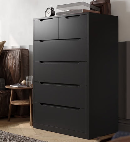EnHomee White Dresser for Bedroom Wood 6 Drawer Modern Storage Cabinet for Bedroom Living Room Closet, 43.3"Hx 27.5"Lx 15.7"D