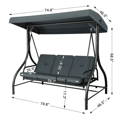 Arlopu 3 Person Porch Swing Outdoor Converting Canopy Swing Glider with Canopy