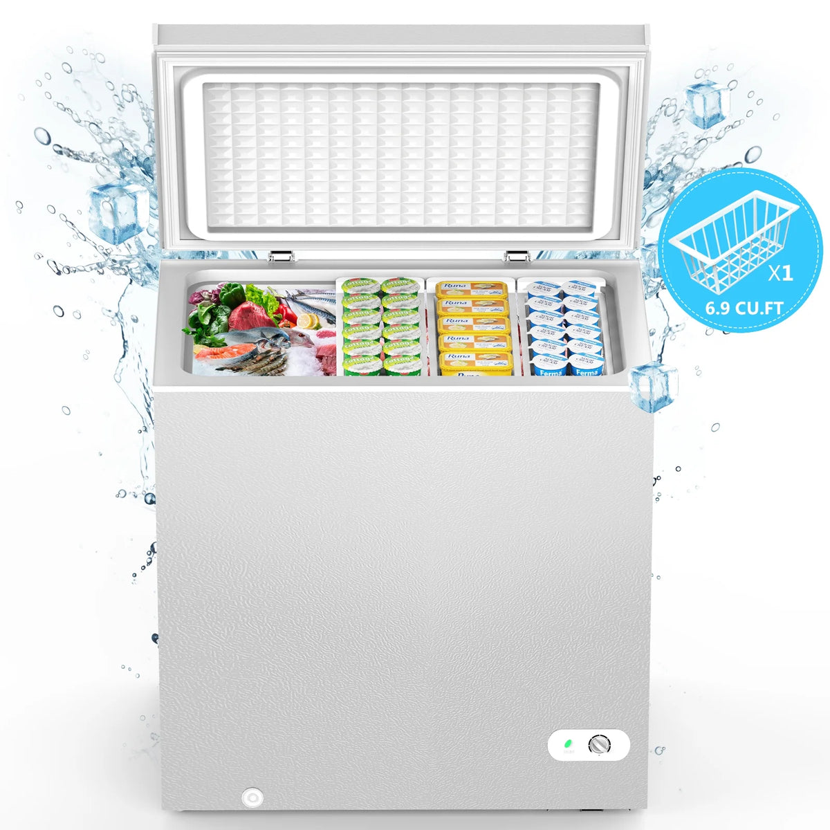 KNDKO 7.0 cu.ft. Chest Freezer with Adjustable Temperature, Free Standing Top Open Door Compact Freezer with Removable Basket for Kitchen/Home/Bar/Garage/Office