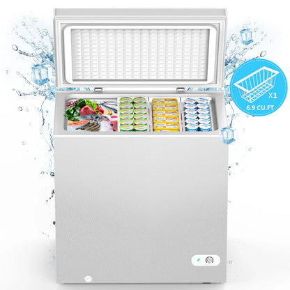 KNDKO 7.0 cu.ft. Chest Freezer with Adjustable Temperature, Free Standing Top Open Door Compact Freezer with Removable Basket for Kitchen/Home/Bar/Garage/Office