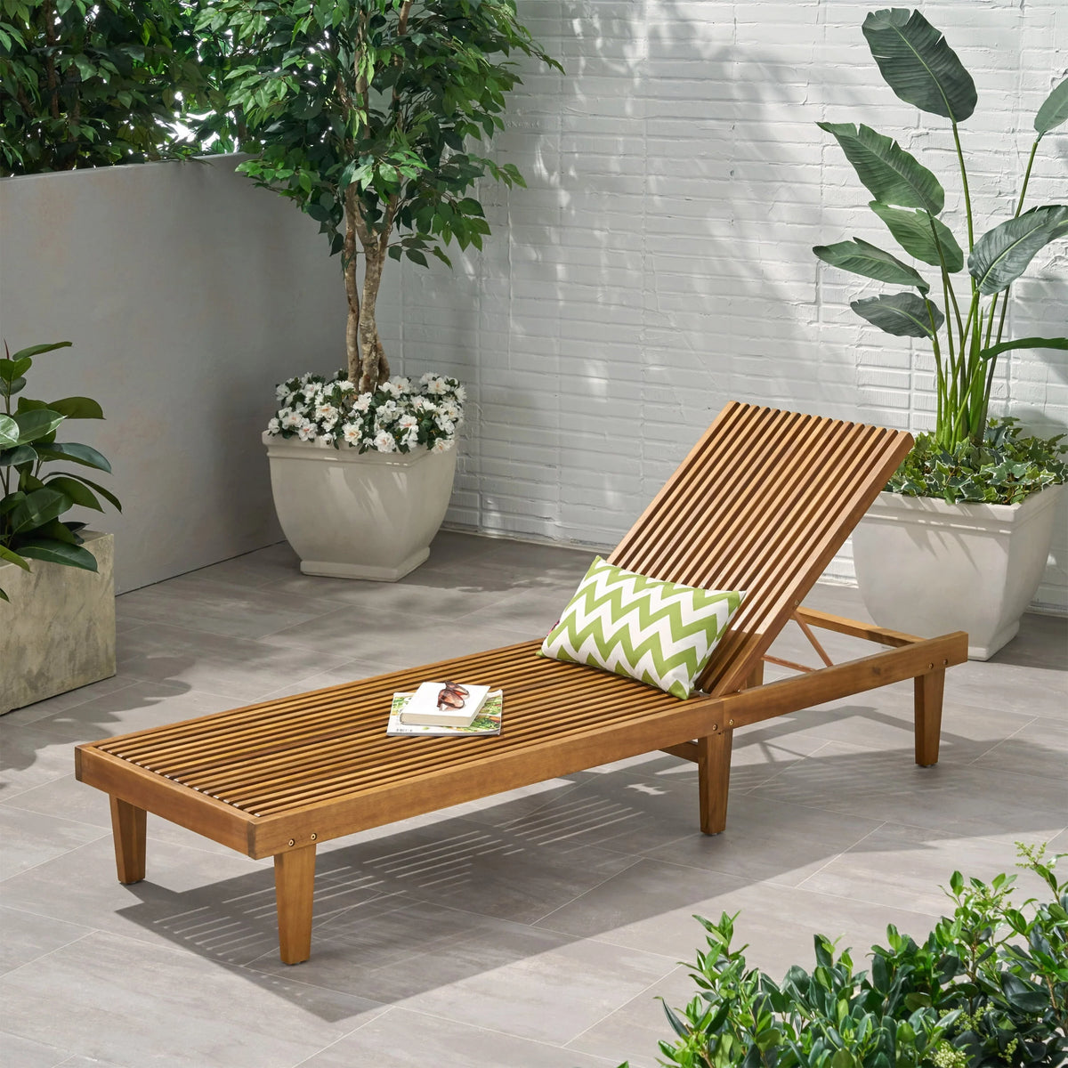 Maddison Outdoor Wooden Chaise Lounge, Teak Finish