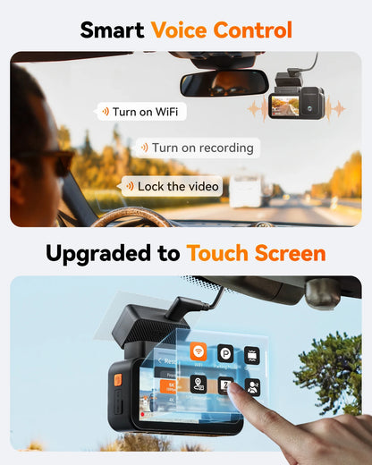 WolfBox X5 3 Channel Car Dash Cam, 4K Front+1080P Inside+2.5K Rear Camera, 5.8GHz Wi-Fi & GPS, Touchscreen, Voice Control