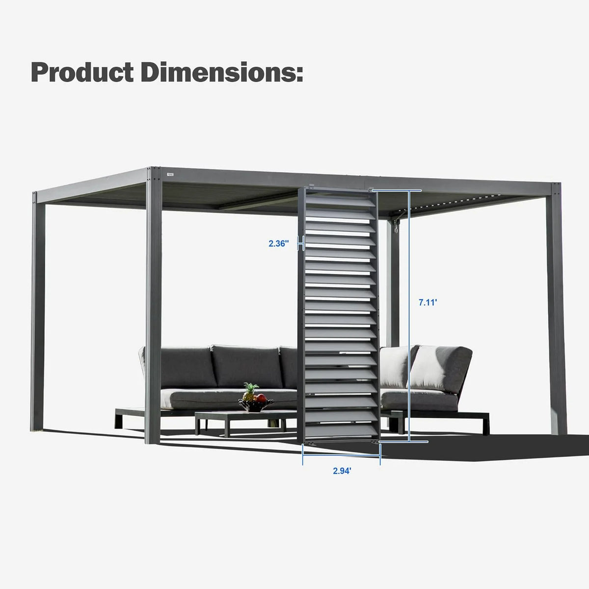 TOTAL Outdoor Waterproof Aluminum Privacy Screen for Louvered Pergolas, UV Resistant, Wind Blocking, Gray (Pergola Not Included)