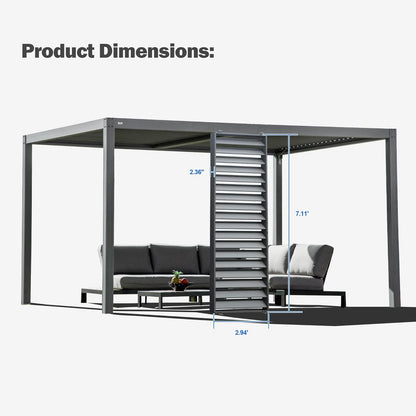 TOTAL Outdoor Waterproof Aluminum Privacy Screen for Louvered Pergolas, UV Resistant, Wind Blocking, Gray (Pergola Not Included)