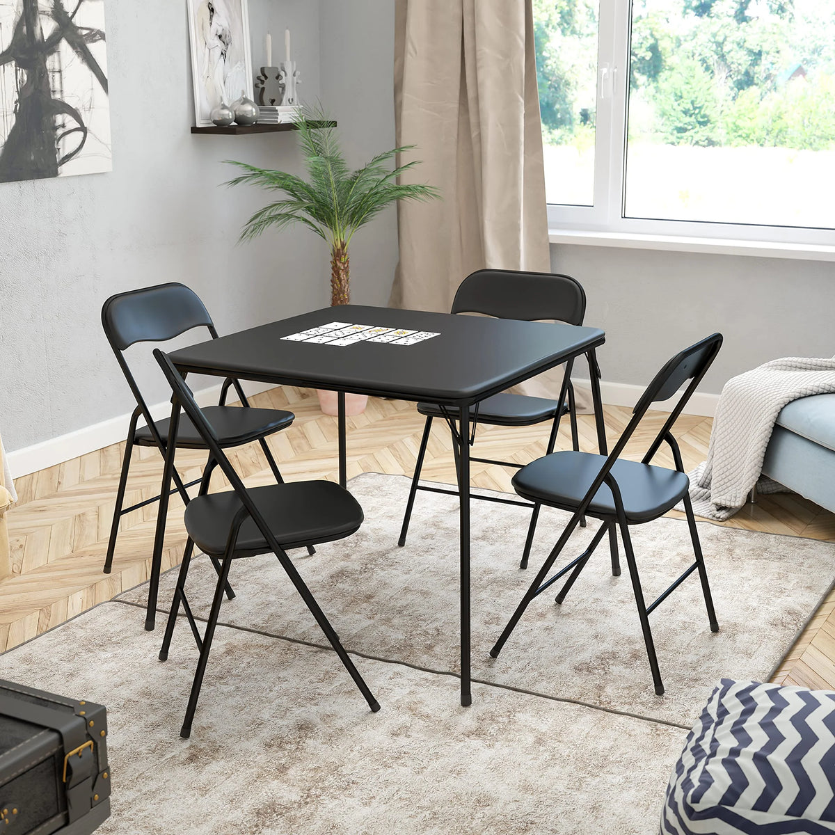 Madison 5-Piece Folding Card Table and Chairs Set, Portable Event Table and Chairs Set, Black