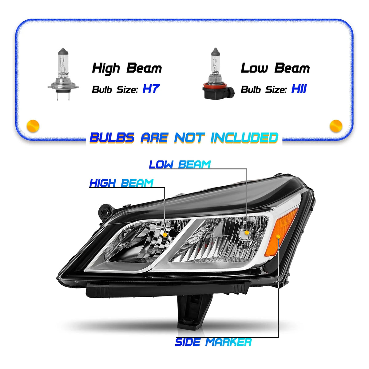 Headlights For 2013-2017 Chevy Traverse Chrome Factory Style Headlamps LH+RH Set