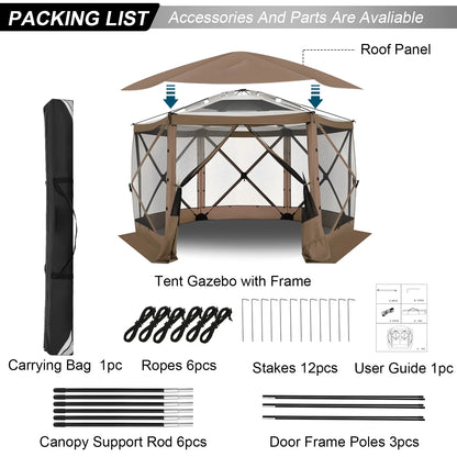 HOTEEL 12x12 Portable Pop-Up Outdoor Camping Gazebo, Screen Tent with Mosquito Nettings, Waterproof, UV, Bite Proof, Removable top Glamping Canopy with Carry Bag, Gray