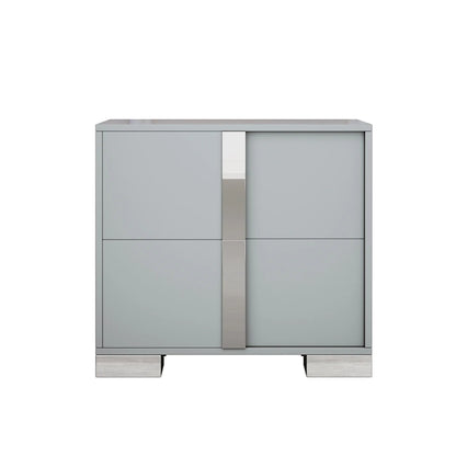 Elegant Nightstand with Metal Handle, Mirrored Bedside Table with 2 Drawers for Bedroom, Living Room, End Sofa Side Table for Living Room, Office, White