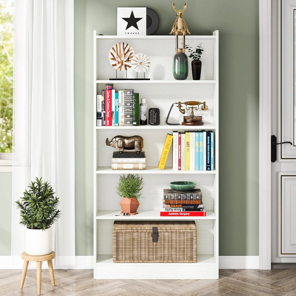 LL 72-inch Tall Bookcase, Modern 6-Tier White Library Bookshelf with Storage Shelves, Large Open Bookcases Wood Display Shelving Unit for Bedroom Living Room Office