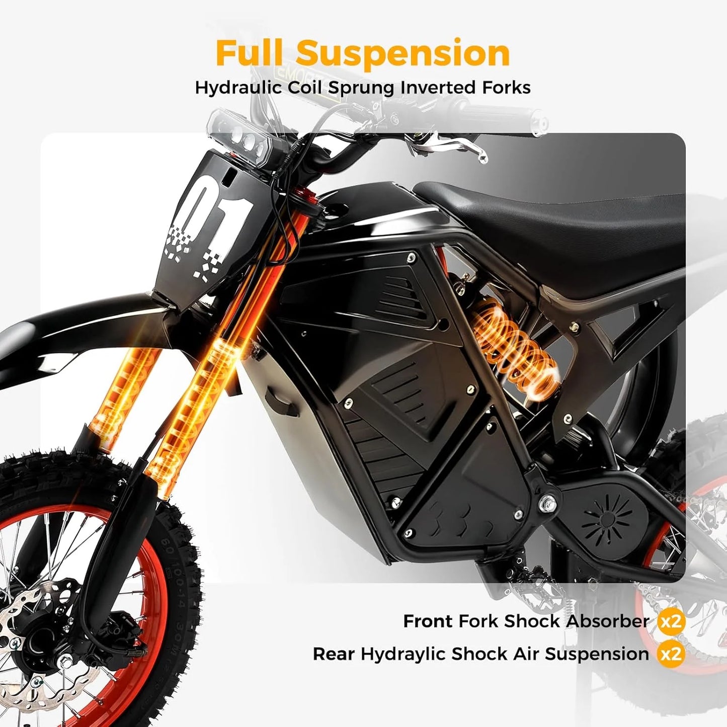 GT73 PRO 338 NM Electric Dirt Bike for Adults,3000W(Peak)Dual Motor 50Mph Max Speed,60V 50MPH 36.4AH Dual Battery Ebike,85 Miles Range, 25" Motorcycle Tires, All-Terrain for Mountain, Snow, UL2849