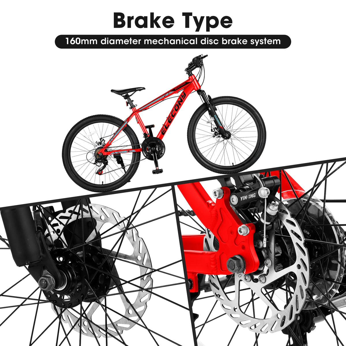 24 inch Mountain Bike for Teenagers,Shimano 21 Speed Mountain Bicycle with Mechanical Disc Brakes,Red