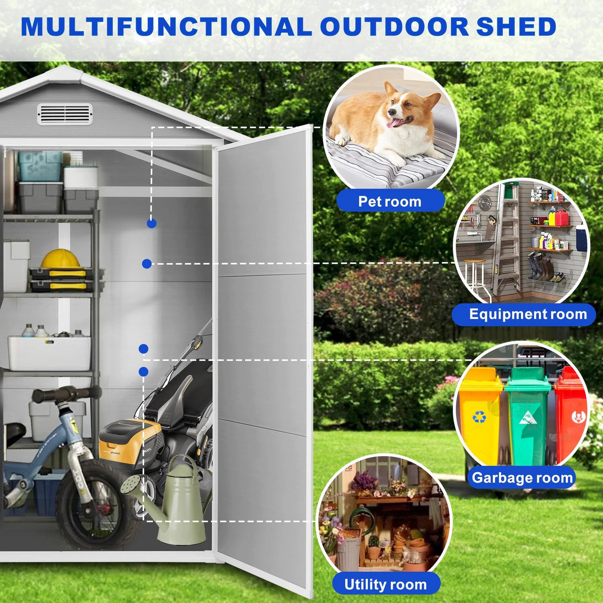 Outdoor Shed & Storage, Seizeen All-Weather Plastic Sheds 82'' H, Sloped Top Garden Shed with Window, Heavy-Duty Resin Outdoor Storage W/Floor, Gray