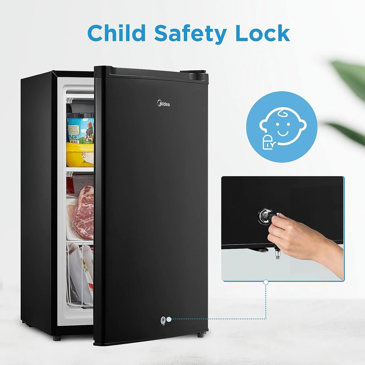 Midea 3 Cubic Ft Upright Freezer, Black, MRU03M2ABB, New