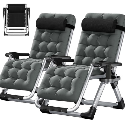 NAIZEA 2 Pack Zero Gravity Chair, Foldable Portable Lawn Recliner with Cushion, Headrest, Cup Holder, Black