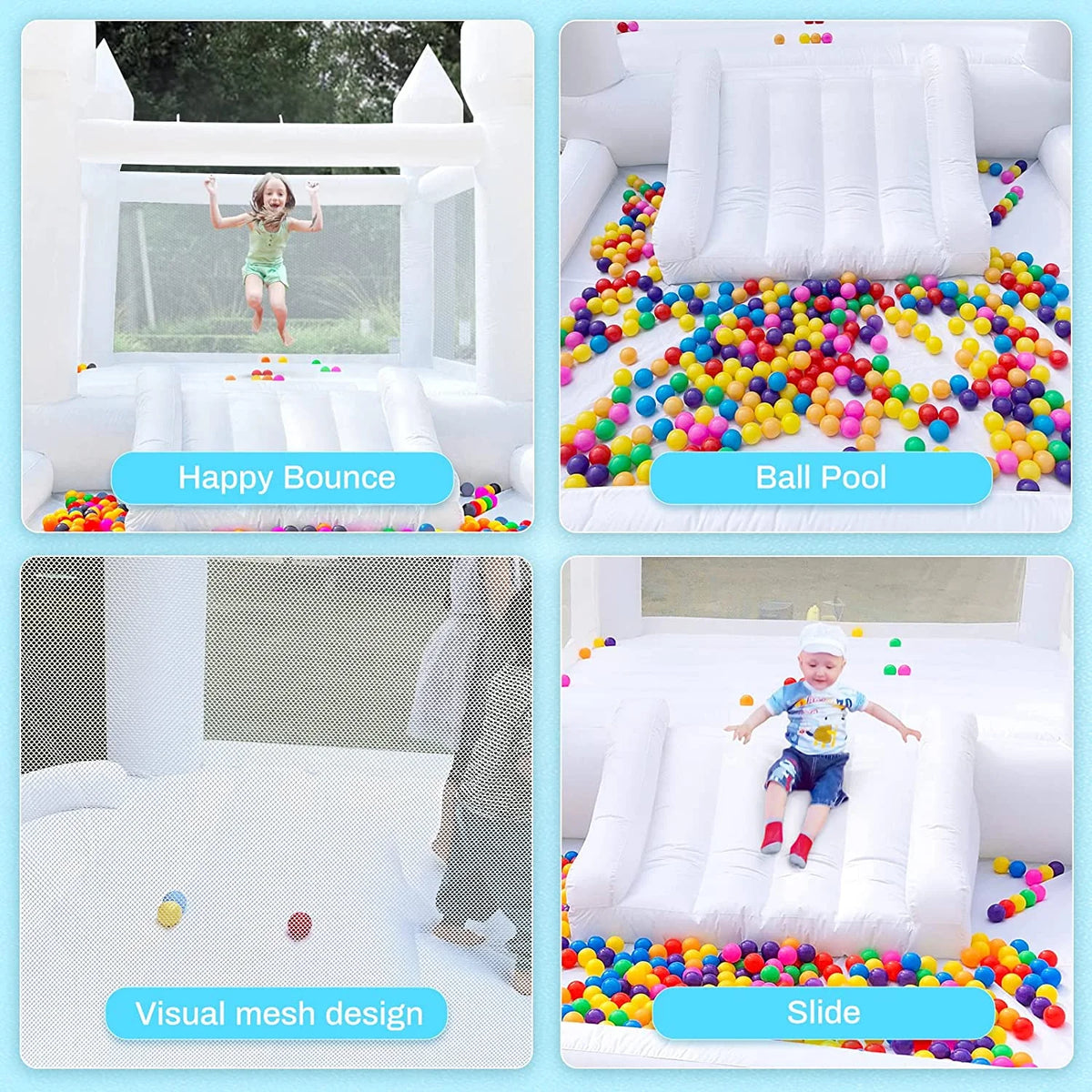 Connsann White Bounce House Oxford with Air Blower & Ball Pit for Kids Birthday Party, 13' x 8' x 8'