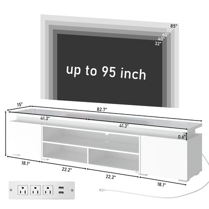 LED TV Stand for up to 85" TVs with Power Outlet, 75" Large Entertainment Center Console Table Gaming Soundbar Shelf with 2 Storage Cabinets