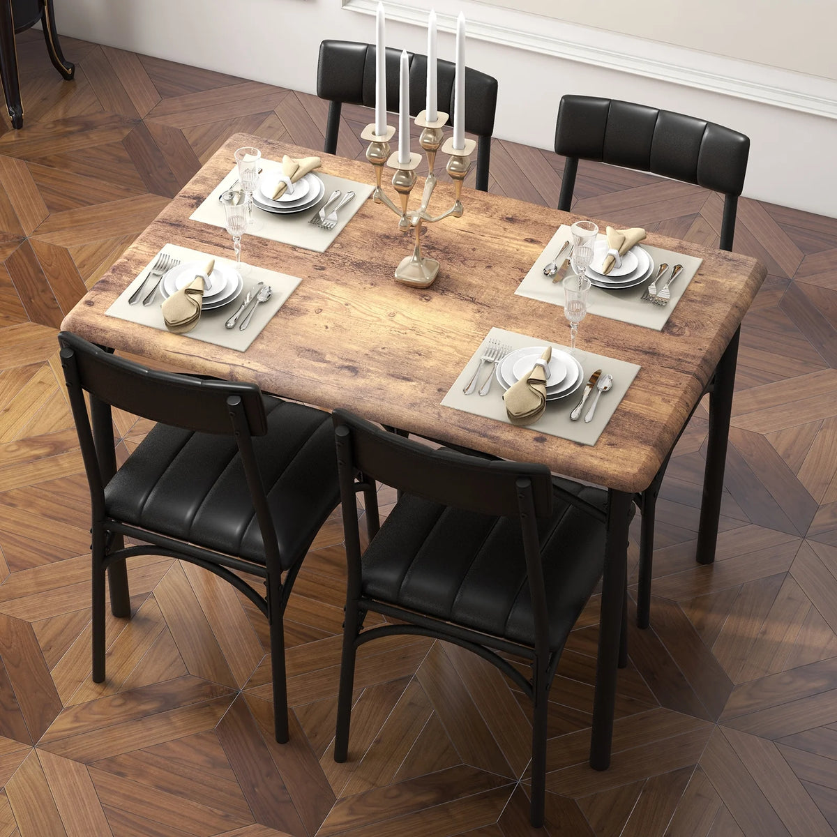 Zzistar 5 Piece Dining Table and Chairs Set, Wood Rectangular Dining Table with 4 Upholstered Chairs