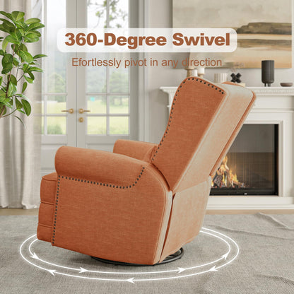 Royalcraft Swivel Nursery Glider Recliner, Comfy Upholstered Glider Chair with Lumbar Pillow and Footrest, Beige