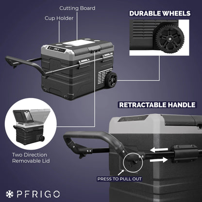 PFRIGO 48 Qt Portable 12v Rolling Cooler with LED Touch Panel, Black