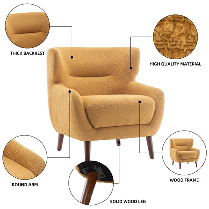 ALEAVIC White Accent Chair Upholstered Armchair with Solid Wood Legs