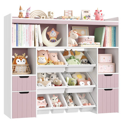 Homfa Kids Toy Storage Organizer with Removable Bin, Kids Bookshelf and Bookcase Toy Box with Drawers for Playroom, Classroom, White