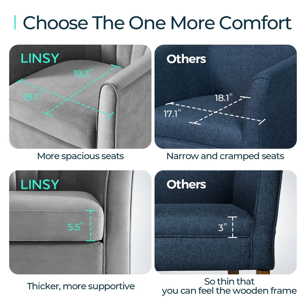 LINSY HOME Swivel Accent Chair with Ottoman, Velvet Barrel Chair for Living Room, Blue