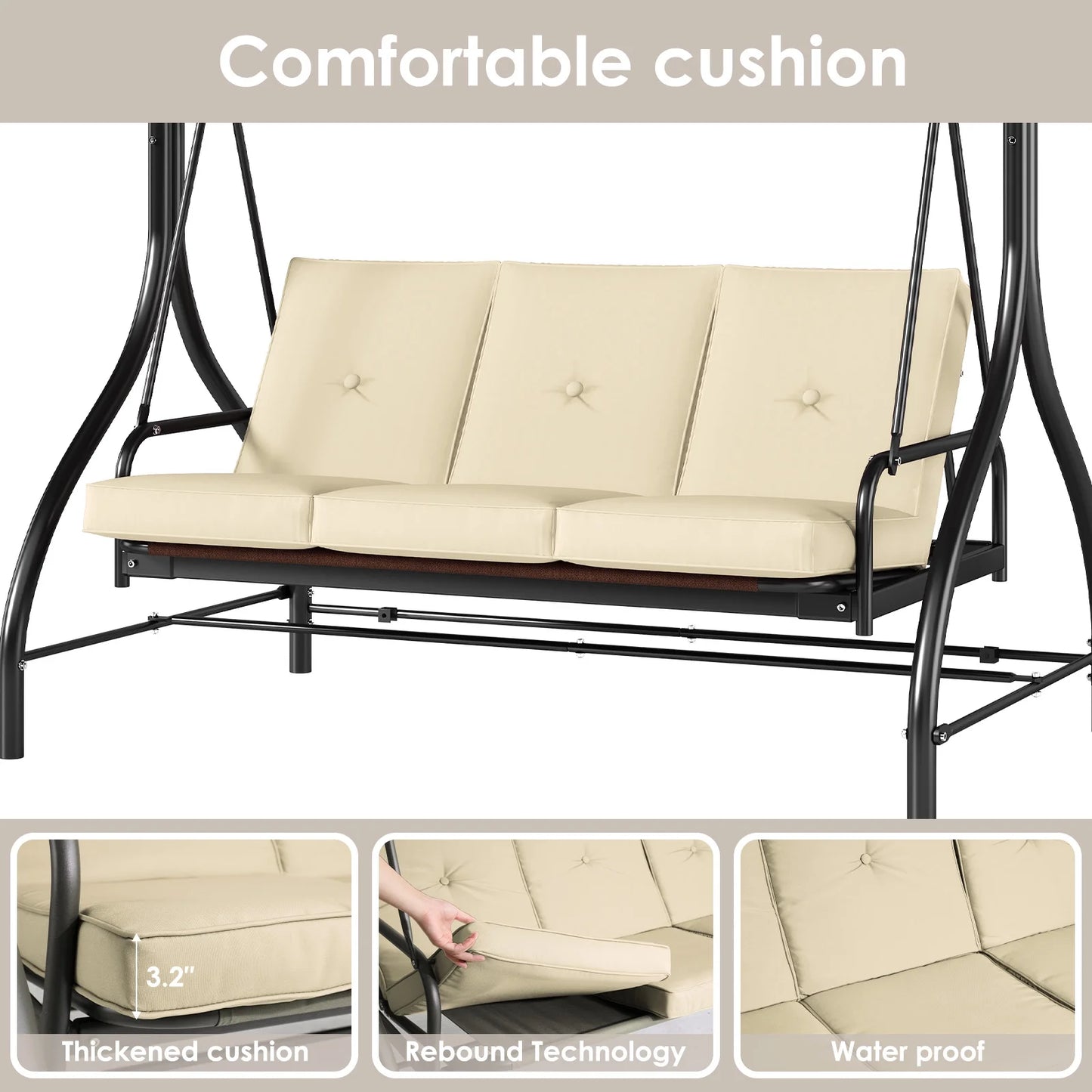 Arlopu 3 Person Porch Swing Outdoor Converting Canopy Swing Glider with Canopy